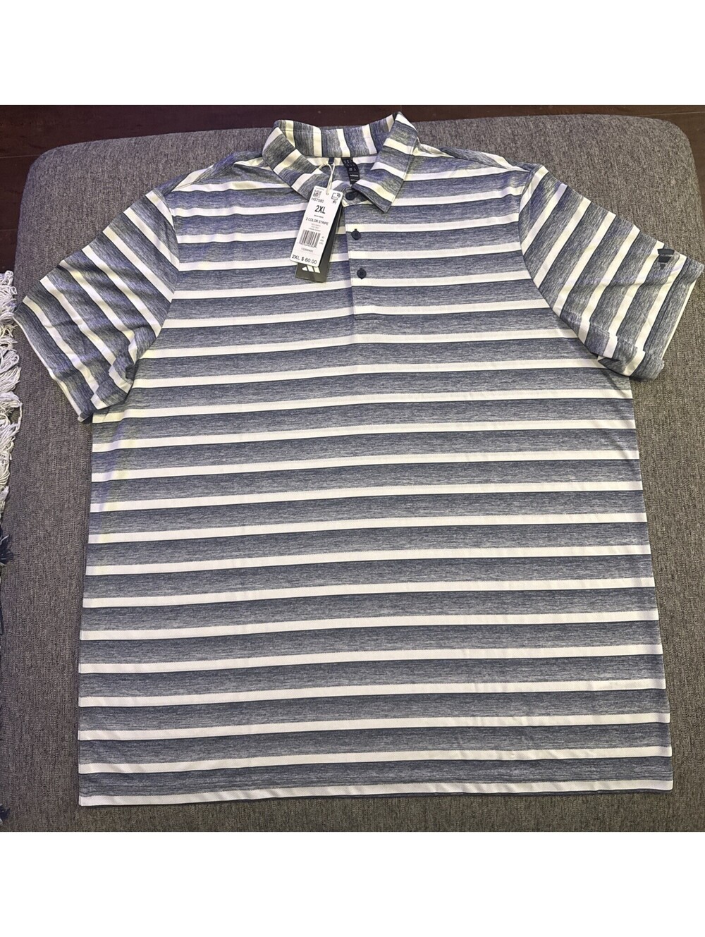 Adidas Golf Men 2XL Two Color Stripe Polo Shirt HS7580 Collegiate Navy/White New